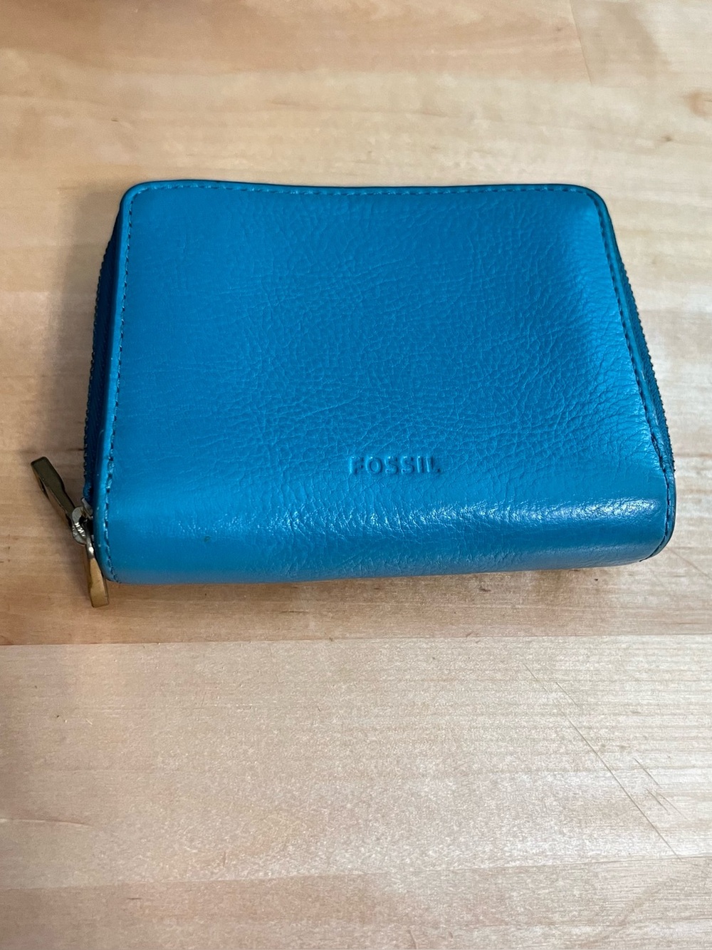 Vintage FOSSIL Jade Green 3.5” x 4.5”  Fiona  Gold Zipper Wallet Pebble Leather